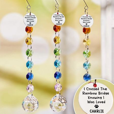 Custom Personalized Memorial Rainbow Bridge Suncatcher - Sympathy Gift for Pet Lovers